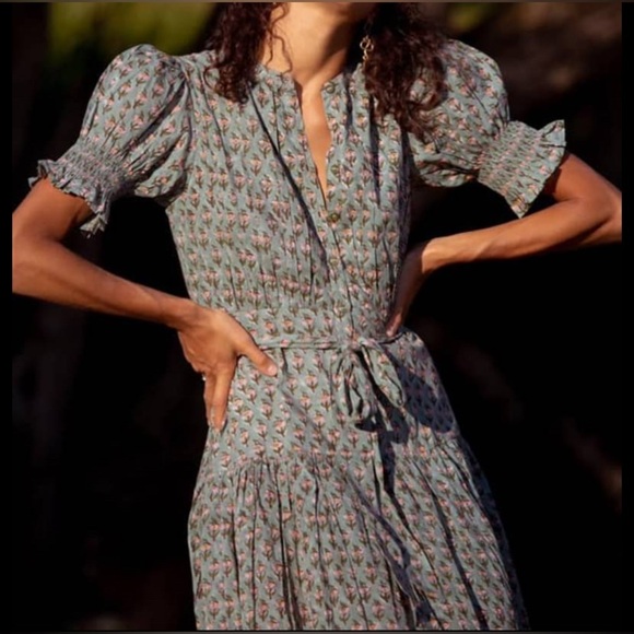 Daughters of India The Prairie Midi Dress Sage Green Size XS - Picture 2 of 10